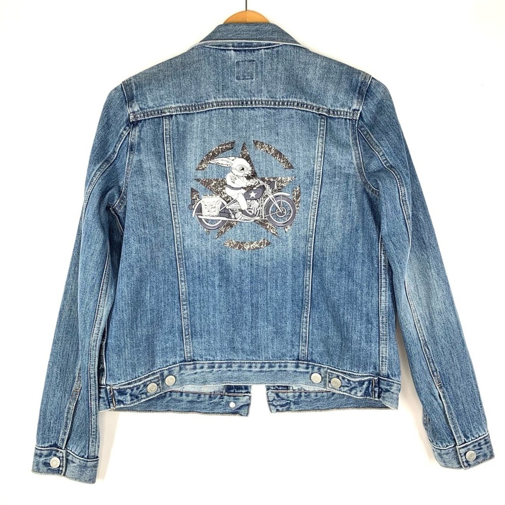 SHOP CLOSING! GAP Denim Embroidered Biker Jean Jacket NWOT S